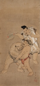 喜多川歌麿《三福神の相撲図》の画像