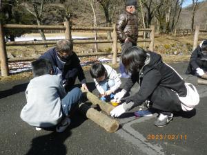 なめこの原木への種ゴマ打ち