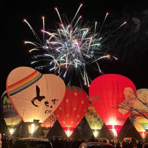 熱気球と花火