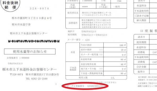 ポータル登録番号の印字場所（ハガキの検針票）