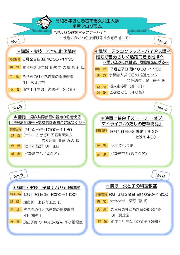 とちぎ市男女共生大学 学習プログラム